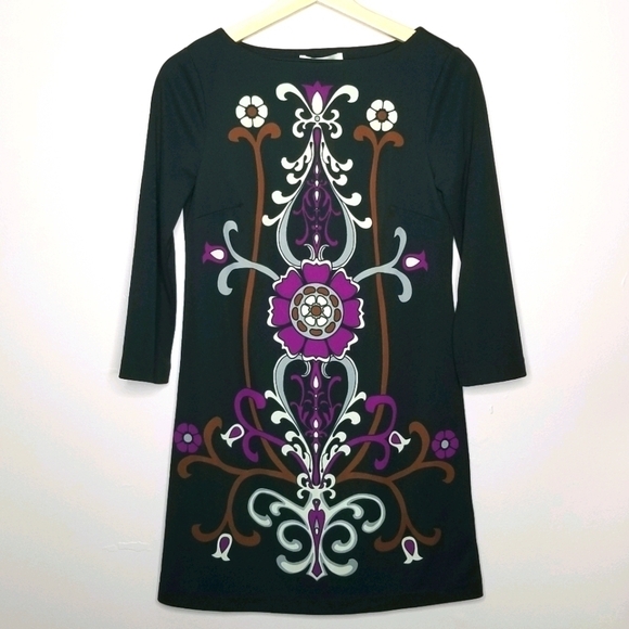 Tibi Black 3/4 Sleeve Purple White Graphic Design - Picture 1 of 4